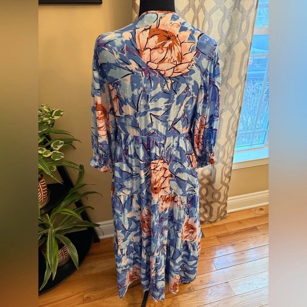 Urban Outfitters Giovanna Floral Wrap Midi Dress Printed Summer Smocked Womens S - Picture 6 of 14